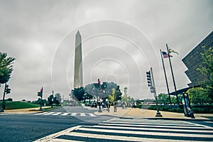 Washington monument towers above washington dc near smithsonian