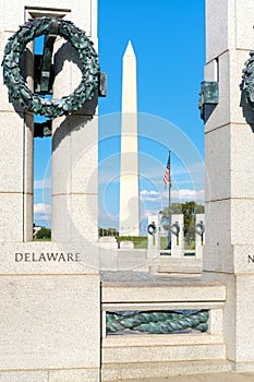 The Washington Monument and the World War Two memorial in Washi