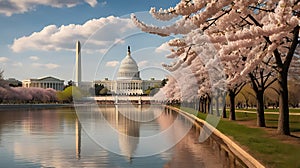Washington Monuments Cherry Blossoms Springtime Scene