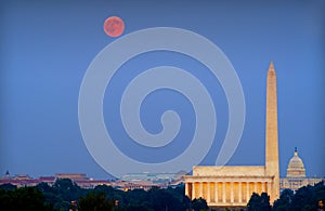 Washington Monuments and Harvest Moon