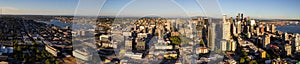 Washington Seattle downtown panoramic skyline during summer sunset. View from Seattle needle.