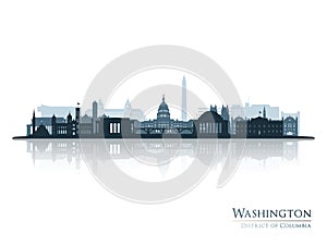 Washington skyline silhouette with reflection.