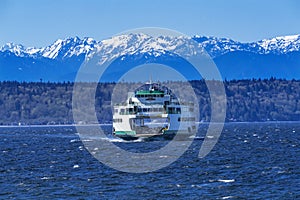 Washington State Ferry Boat Olympic Mountain Range Edmonds Washington photo