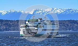 Washington State Ferry Boat Olympic Mountain Range Edmonds Washington photo