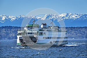 Washington State Ferry Boat Olympic Mountain Range Edmonds Washington photo