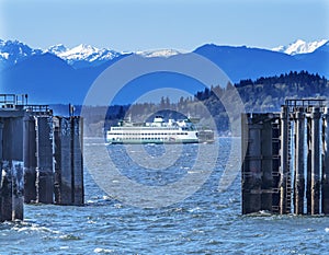 Washington State Ferry Boat Olympic Mountain Range Edmonds Washington photo