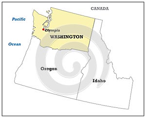 Washington state map with its neighboring states photo