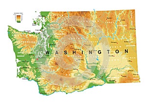 Washington state physical map photo