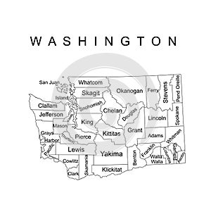Washington State vector map silhouette illustration isolated on white background