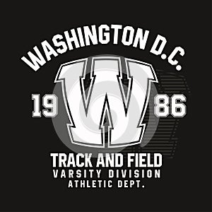 Washington typography for t-shirt print. Track and field, athletic t-shirt graphics