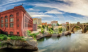 Washington Water Power building and the Monroe Street Bridge in Spokane