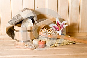 Washtub with candles and flower