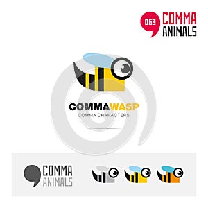 Wasp animal concept icon set and modern brand identity logo template and app symbol based on comma sign