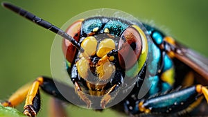 Wasp, macro photography, close-up, of the head , focused on eyes