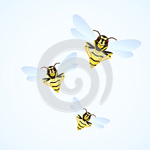 Wasp swarm cartoon illustration isolated on white background. poisonous insect. Yellow wasps. Vector