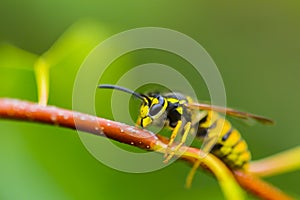 Wasp on twig in summer