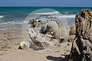 Waste accumulates on the beach