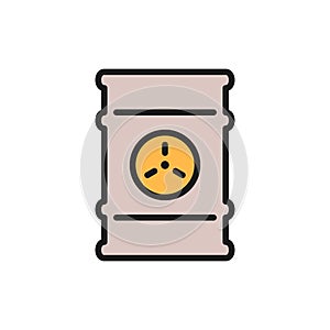 Waste barrel, toxic container, radioactive waste flat color line icon.