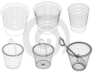 Waste baskets in black on a white background isolated
