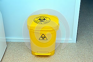 Waste bin for medical biohazard waste in the hospital laboratory