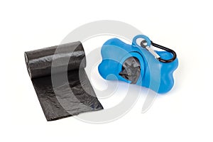 Waste blue color bag dispenser and black nylon roll pochette.