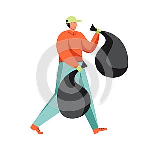 Waste collection and street cleaning, vector flat isolated illustration