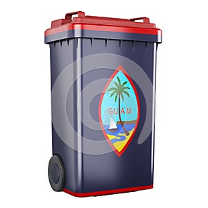 Waste container with Guamanian flag, 3D rendering