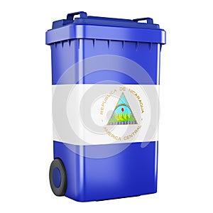 Waste container with Nicaraguan flag, 3D rendering