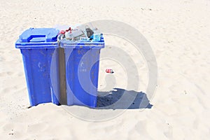 Waste containers at beach, Netherlands