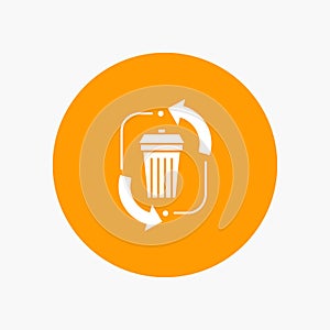 waste, disposal, garbage, management, recycle White Glyph Icon in Circle. Vector Button illustration