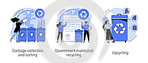 Waste disposal and reuse abstract concept vector illustrations.