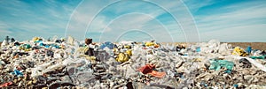 Waste dump concept, Pile of garbage, garbage dump , waste from household in waste landfill, plastic world