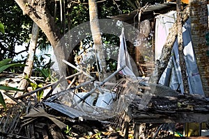 Waste dump with stacked objects in Maldives Ari atoll, Maldives