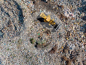 Waste garbage dump household pile trash, aerial top view background