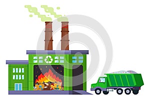 waste incineration plant. truck delivers unsorted garbage for recycling.