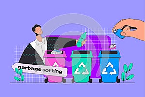 Waste management concept in modern flat design for web. Vector illustration