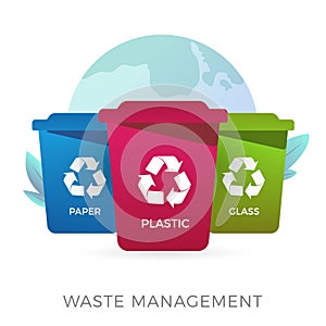 Waste management - recycling and garbage sorting icon. Ecologic vector concept. Multic-colored containers for different garbage