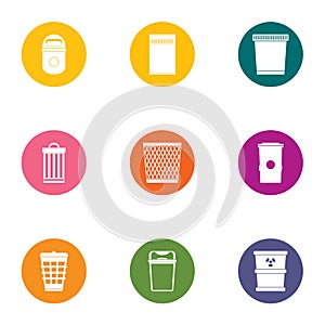 Waste material icons set, flat style photo