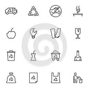 Waste material line icons set photo