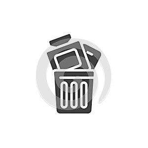 Waste with old computers and gadgets vector icon