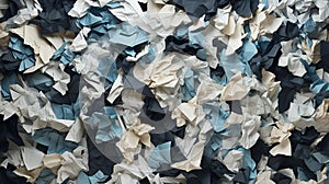 Waste paper texture. Crumpled paper background, copy space. Recycling paper and giving paper the second life. Environmental