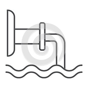 Waste pipe thin line icon, industrial and water, wastewater sign, vector graphics, a linear pattern on a white