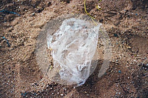Waste plastic bag on the beach.