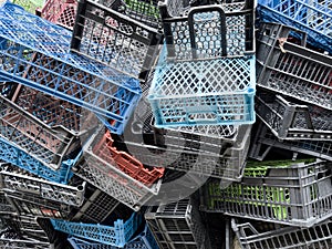 Waste plastic heap trash. Garbage plastic container background texture.