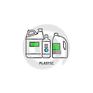 Waste plastic recycle concept icon in line design, vector flat illustration on white background