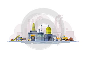 Waste Processing Plant, Garbage Collection, Separation and Recycling Concept Flat Style Vector Illustration on White