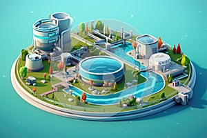 Waste processing and water treatment plant. Recycling and ecology concept