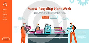 Waste recycling plant work sorting garbage vector