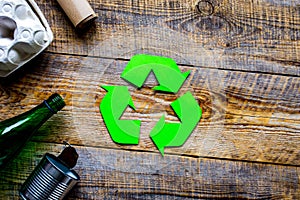 waste and recycling symbol in eco care on table top view mockup