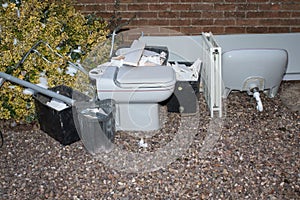 Waste removed from bathroom fittings outside domestic property.